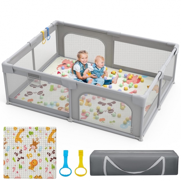Baby Playpen with Mat Playpen for Babies and Toddlers 71×59 Inch Large Play Yard Side Gate Baby Fence Ball Pits Toddler Indoor Outdoor Infants Activity Center with Anti-Slip Base Playpen Set 71*59''