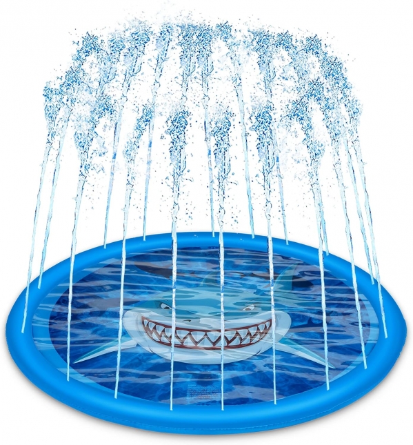 Decorlife Kids Splash Pad 68-Inch, Adjustable Outdoor Water Play Sprinklers, Durable & Funny Summer Toy, Shark Theme