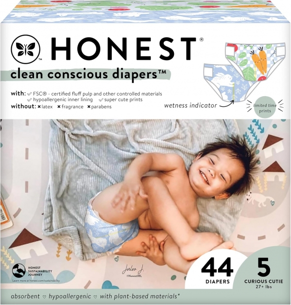 The Honest Company Clean Conscious Diapers | Plant-Based, Sustainable | Spring '24 Limited Edition Prints | Club Box, Size 5 (27+ lbs), 44 Count Size 5 (44 Count)