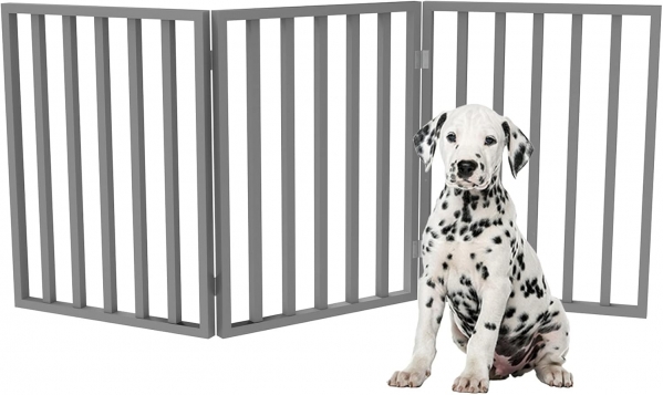 Indoor Pet Gate - 3-Panel Folding Dog Gate for Stairs or Doorways - 54x24-Inch Freestanding Pet Fence for Cats and Dogs by PETMAKER (Gray) Modern 3 Panel Gray