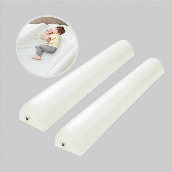 [2-Pack] Ushma Travel Bed Rails for Toddlers | Inflatable Bed Rails, Blow Up Bed Bumpers for Kids | Toddler Bed Guard Rail for Full, Queen, King Size Beds | Portable Bed Rail for Home, Hotel or Travel Transparent