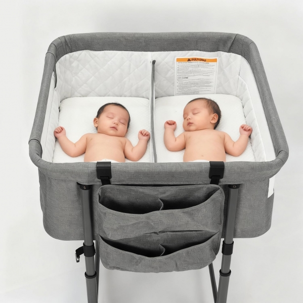 MTWML Twin Bassinet for 2 Babies, Double Bedside Twins Crib, Deep Grey