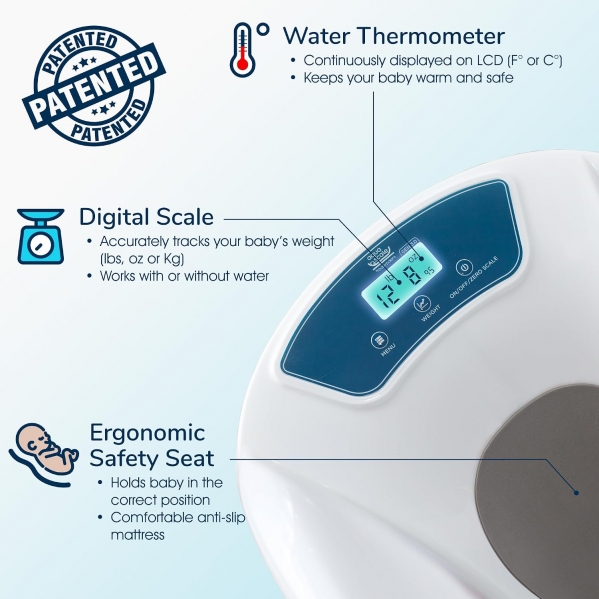 Baby Patent AquaScale Baby Bath Tub - 0-24m - GEN 3 - with Thermometer & Scale | Bathtub for Newborn, Infant & Toddler White