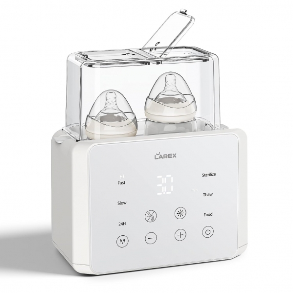 Double Bottle Warmer, 11-in-1 Fast Baby Bottle Warmer for Breastmilk and Formula, with Timer, Fits 2 Bottles, Accurate Temp Control, Milk Warmer with Thaw, Steri-lizing, Keep Warm, Heat Food white