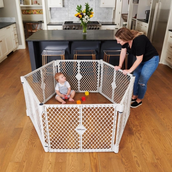 Toddleroo by North States Superyard 6 Panel Free Standing Play Yard & Superyard Wall Mount Kit, Made in USA: Compatible with Superyard Classic, Colorplay, or Indoor/Outdoor 6 Panel Play Yard