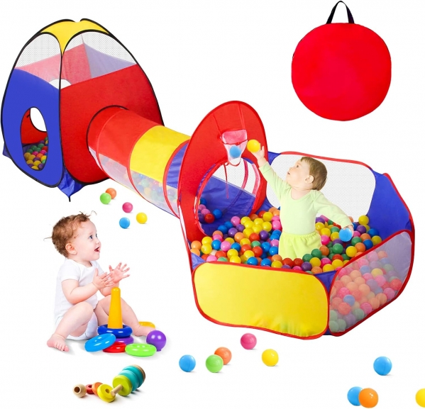 GeerWest 3 in 1 Tent with Baby Ball Pit and Play Tunnel