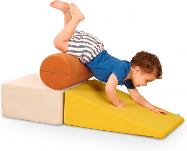 B. toys – Sensory Foam Building Blocks for Toddlers – 3 Pieces Climbing Set with Cylinder, Ramp & Block – Easy-Grip Handles, Machine Washable Covers – Soft Play Shapes for Babies & Toddlers 12+ Months Ramp Foam (3Pc)