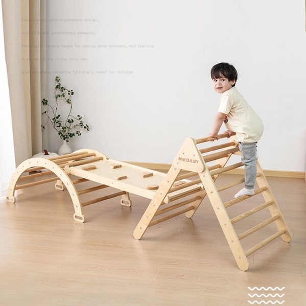 5 in 1 Pikler Triangle Set, Baby Climbing Toys Indoor Playground, Foldable Toddler Climbing Toys, Wooden Climbing Set for 2-6 Years, Jungle Gym for Kids