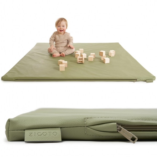 Stylish Padded Baby Play Mat for Your Boy or Girl - Extra Thick & Super Soft Vegan Leather Floor Mat Creates A Safe Play Area for Little Ones - A Beautiful Playmat That Fits Nicely Into Any Playroom Sage Green