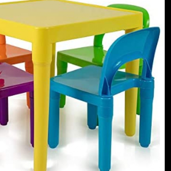 Tot Tutors Kids Plastic Table and 4 Chairs Set Primary Colors