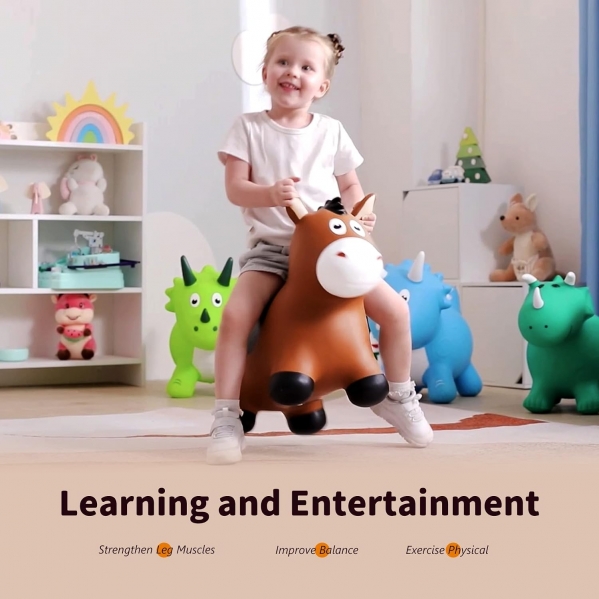 EVERICH TOY Inflatable Bouncy Animals Hopper and Horse for Toddlers 1-3, Ride on Jumping Bounce Toys, Birthday Gift for 18 Months 2 3 4 5 Year Old Brown