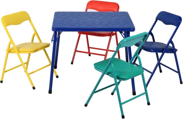 Homy Casa Kids 5-Piece Folding Square Table and Chairs Set for Daycare and Classrooms, Children's Activity Table and Chairs Set, Space Save, Multi-Color, Blue
