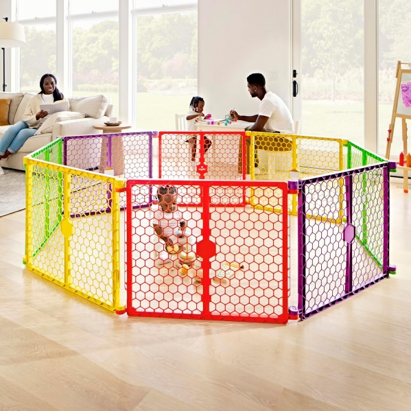 Regalo Safety 260" Super Wide Baby Gate & 8-Panel Playpen, 2-in-1 Convertible Baby Play Yard, Large Foldable Play Pen for Babies, Toddlers & Pets, Includes Wall Mount Kit, Multi-Colored Multicolor