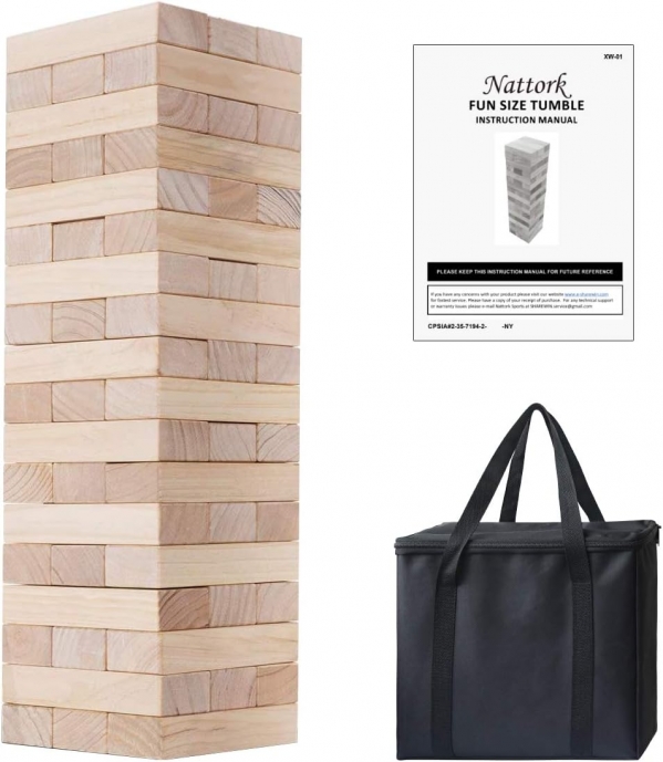 Giant Tumbling Tower(Stacks to 4+ Feet) | Blocks Game Giant Wood Stacking Game with Carrying Case|Made from Premium Pine Wood|Ideal for for Adult Kids Family,6x2x1.3 Inch,54PCS